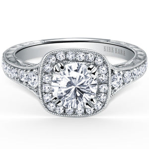 Kirk Kara White Gold "Carmella" Round Cut Halo Diamond Engagement Ring  Front View