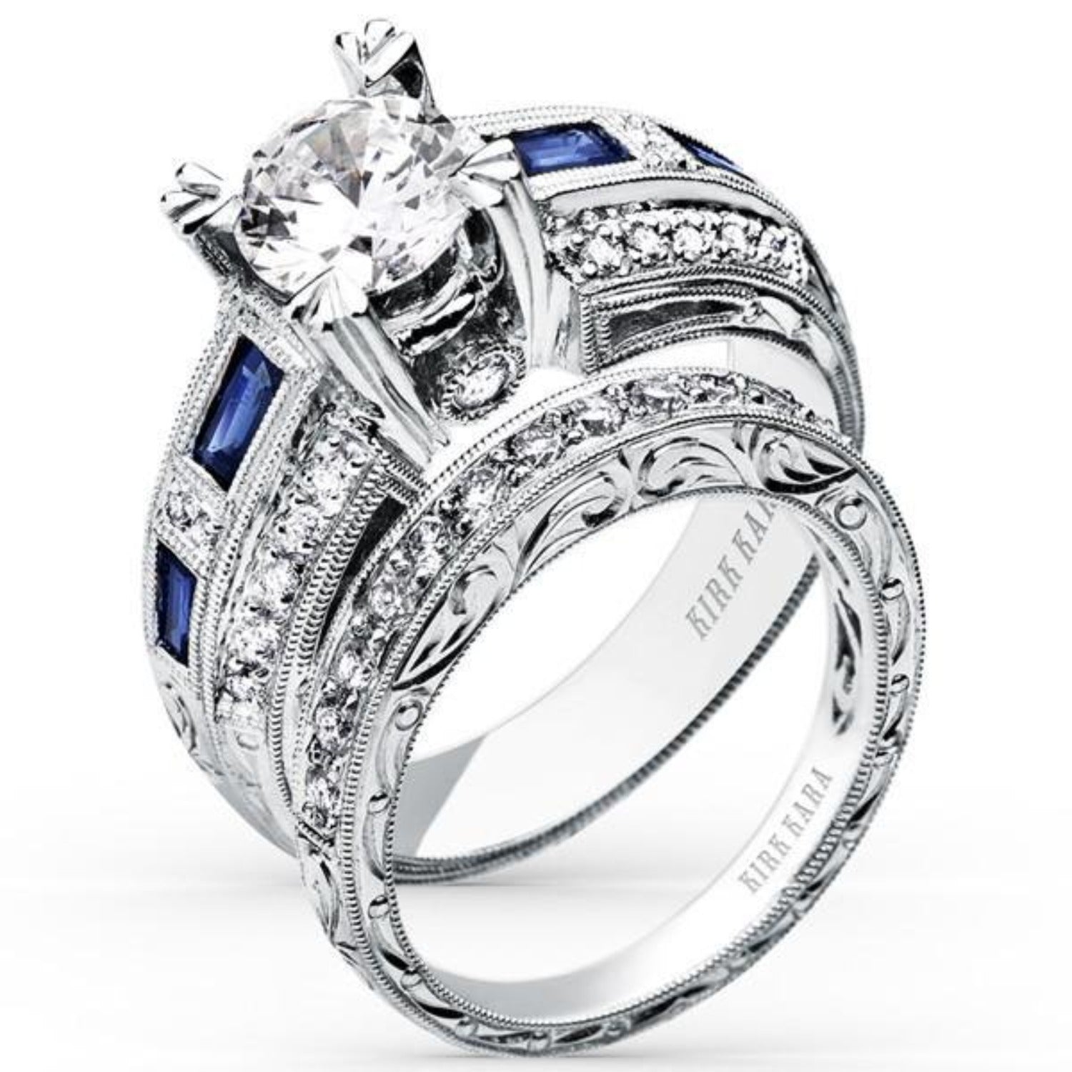 Kirk Kara Charlotte Blue Sapphire Baguette Engagement Ring | SS6636-RS ...