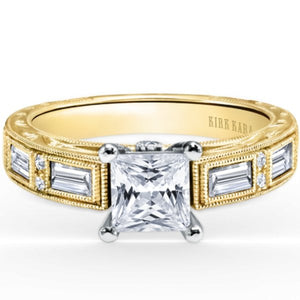 Kirk Kara Yellow Gold "Charlotte" Baguette Cut Diamond Engagement Ring Front View