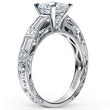 Load image into Gallery viewer, Kirk Kara White Gold &quot;Charlotte&quot; Baguette Cut Diamond Engagement Ring Angled Side View

