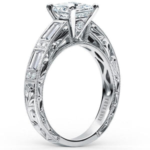 Kirk Kara White Gold "Charlotte" Baguette Cut Diamond Engagement Ring Angled Side View