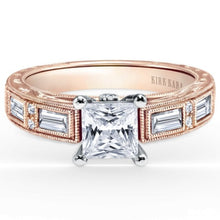 Load image into Gallery viewer, Kirk Kara Rose Gold &quot;Charlotte&quot; Baguette Cut Diamond Engagement Ring Front View

