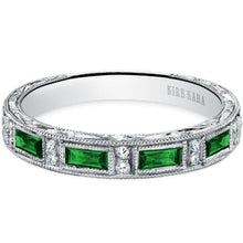 Load image into Gallery viewer, Kirk Kara White Gold &quot;Charlotte&quot; Baguette Cut Green Tsavorite Wedding Band Front View
