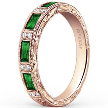 Load image into Gallery viewer, Kirk Kara Rose Gold &quot;Charlotte&quot; Baguette Cut Green Tsavorite Wedding Band Angled Side View
