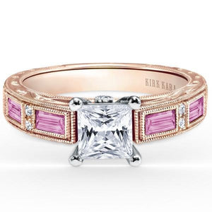 Kirk Kara Rose Gold "Charlotte" Baguette Cut Pink Sapphire Diamond Engagement Ring Front View