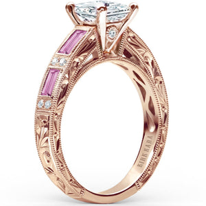 Kirk Kara "Charlotte" Baguette Cut Pink Sapphire Diamond Engagement Ring