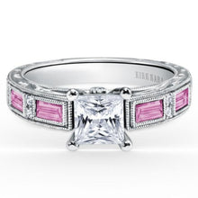 Load image into Gallery viewer, Kirk Kara White Gold &quot;Charlotte&quot; Baguette Cut Pink Sapphire Diamond Engagement Ring Front View
