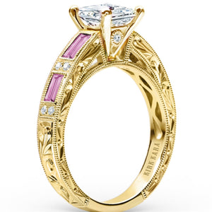 Kirk Kara "Charlotte" Baguette Cut Pink Sapphire Diamond Engagement Ring