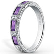 Load image into Gallery viewer, Kirk Kara White Gold &quot;Charlotte&quot; Baguette Cut Purple Amethyst Diamond Wedding Band Angled Side View 
