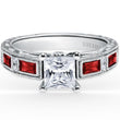 Load image into Gallery viewer, Kirk Kara White Gold &quot;Charlotte&quot; Baguette Cut Red Ruby Diamond Engagement Ring Front View 
