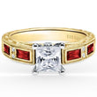 Load image into Gallery viewer, Kirk Kara Yellow Gold &quot;Charlotte&quot; Baguette Cut Red Ruby Diamond Engagement Ring Front View
