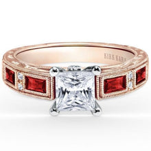 Load image into Gallery viewer, Kirk Kara Rose Gold &quot;Charlotte&quot; Baguette Cut Red Ruby Diamond Engagement Ring Front View

