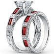 Load image into Gallery viewer, Kirk Kara &quot;Charlotte&quot; Baguette Cut Red Ruby Diamond Wedding Band
