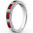 Load image into Gallery viewer, Kirk Kara White Gold &quot;Charlotte&quot; Baguette Cut Red Ruby Diamond Wedding Band Angled Side View
