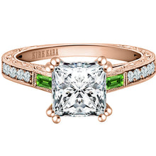 Load image into Gallery viewer, Kirk Kara &quot;Charlotte&quot; Baguette Engraved Tsavorite Engagement Ring
