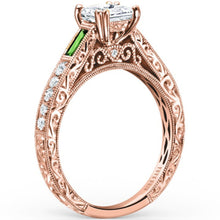 Load image into Gallery viewer, Kirk Kara &quot;Charlotte&quot; Baguette Engraved Tsavorite Engagement Ring
