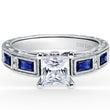 Load image into Gallery viewer, Kirk Kara White Gold &quot;Charlotte&quot; Blue Sapphire Baguette and Diamond Engagement RingFront View 
