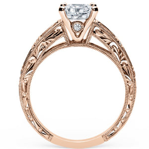 Kirk Kara Rose Gold "Charlotte" Blue Sapphire Baguette and Diamond Engagement Ring Side View