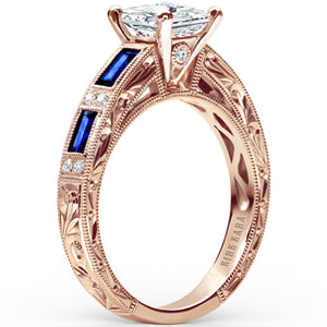Kirk Kara Rose Gold "Charlotte" Blue Sapphire Baguette and Diamond Engagement Ring