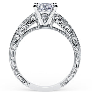 Kirk Kara White Gold "Charlotte" Blue Sapphire Baguette and Diamond Engagement Ring Side VIiew