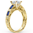 Load image into Gallery viewer, Kirk Kara Yellow Gold &quot;Charlotte&quot; Blue Sapphire Baguette and Diamond Engagement Ring Angled Side View
