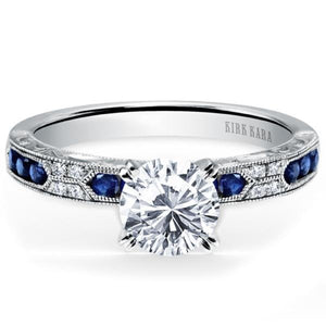 Kirk Kara White Gold "Charlotte" Blue Sapphire Diamond Engagement Ring  Front View