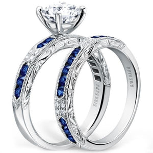 Kirk Kara White Gold "Charlotte" Blue Sapphire Diamond Engagement Ring  Set