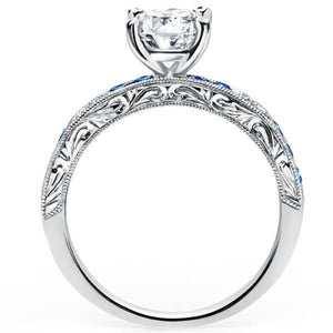 Kirk Kara White Gold "Charlotte" Blue Sapphire Diamond Engagement Ring Side View