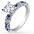 Load image into Gallery viewer, Kirk Kara White Gold &quot;Charlotte&quot; Blue Sapphire Diamond Engagement Ring Angled Side View
