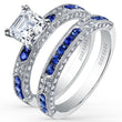 Load image into Gallery viewer, Kirk Kara White Gold &quot;Charlotte&quot; Blue Sapphire Diamond Engagement Ring Set Angled Side View
