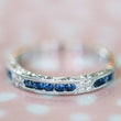 Load image into Gallery viewer, Kirk Kara White Gold &quot;Charlotte&quot; Blue Sapphire Diamond Wedding Band Front View 
