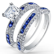 Load image into Gallery viewer, Kirk Kara &quot;Charlotte&quot; Blue Sapphire Milgrain Diamond Wedding Band
