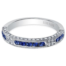 Load image into Gallery viewer, Kirk Kara White Gold &quot;Charlotte&quot; Blue Sapphire Milgrain Diamond Wedding Band Front View

