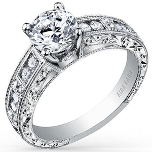 Kirk Kara White Gold "Charlotte" Vintage Style Channel Set Diamond Engagement Ring Front View
