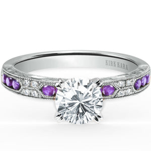 Kirk Kara "Charlotte" Emerald Cut Amethyst & Diamond Engagement Ring