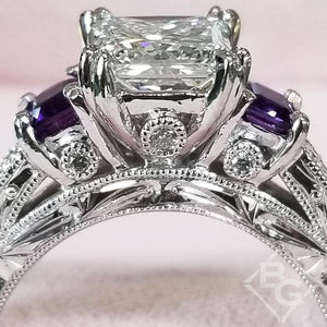Kirk Kara "Charlotte" Emerald Cut Amethyst & Green Tsavorite Diamond Engagement Ring