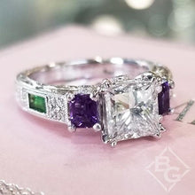 Load image into Gallery viewer, Kirk Kara &quot;Charlotte&quot; Emerald Cut Amethyst &amp; Green Tsavorite Diamond Engagement Ring
