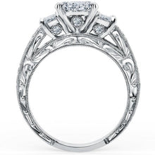 Load image into Gallery viewer, Kirk Kara White Gold &quot;Charlotte&quot; Emerald Cut Three Stone Diamond Engagement Ring
