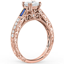 Load image into Gallery viewer, Kirk Kara &quot;Charlotte&quot; Engraved Blue Sapphire Baguette Cut Engagement Ring
