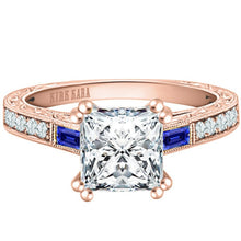 Load image into Gallery viewer, Kirk Kara &quot;Charlotte&quot; Engraved Blue Sapphire Baguette Cut Engagement Ring
