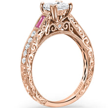 Load image into Gallery viewer, Kirk Kara &quot;Charlotte&quot; Engraved Pink Sapphire &amp; Diamond Engagement Ring
