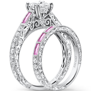 Kirk Kara "Charlotte" Engraved Pink Sapphire & Diamond Engagement Ring
