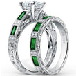 Load image into Gallery viewer, Kirk Kara White Gold &quot;Charlotte&quot; Green Tsavorite Diamond Engagement Ring Set Angled Side View
