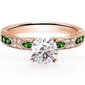 Kirk Kara "Charlotte" Green Tsavorite & Diamond Engagement Ring