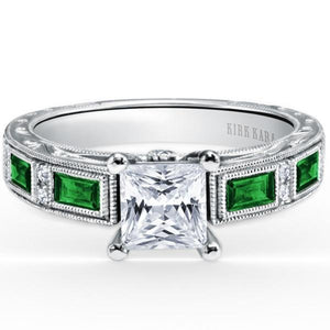 Kirk Kara White Gold "Charlotte" Green Tsavorite Diamond Engagement Ring Front View