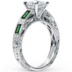 Kirk Kara White Gold "Charlotte" Green Tsavorite Diamond Engagement Ring Angled Side View