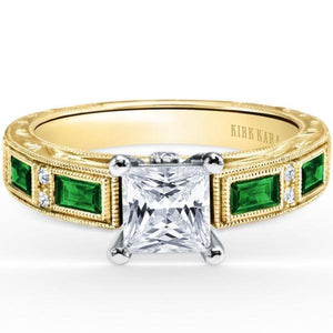 Kirk Kara Yellow Gold "Charlotte" Green Tsavorite Diamond Engagement Ring Front View