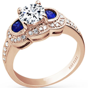 Kirk Kara "Charlotte" Half Moon Cut Sapphire & Three Stone Diamond Engagement Ring
