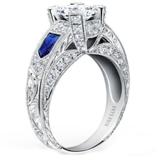 Load image into Gallery viewer, Kirk Kara White Gold &quot;Charlotte&quot; Kite Cut Wide Blue Sapphire Diamond Engagement Ring Angled Side View
