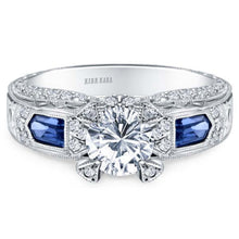 Load image into Gallery viewer, Kirk Kara White Gold &quot;Charlotte&quot; Kite Cut Wide Blue Sapphire Diamond Engagement Ring Front View
